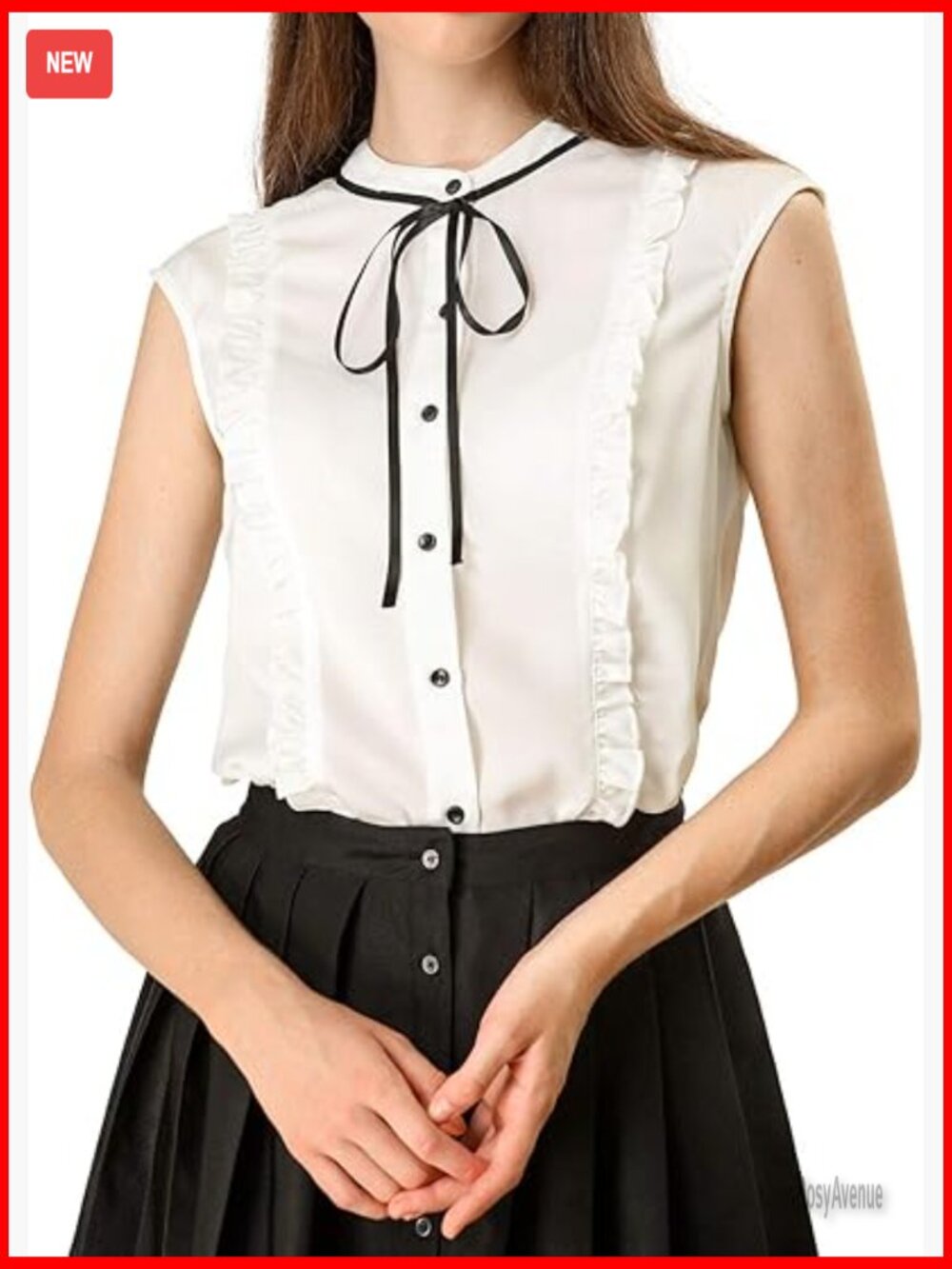 Sleeveless Ruffle Tie Neck Button Down Blouse Summer Top